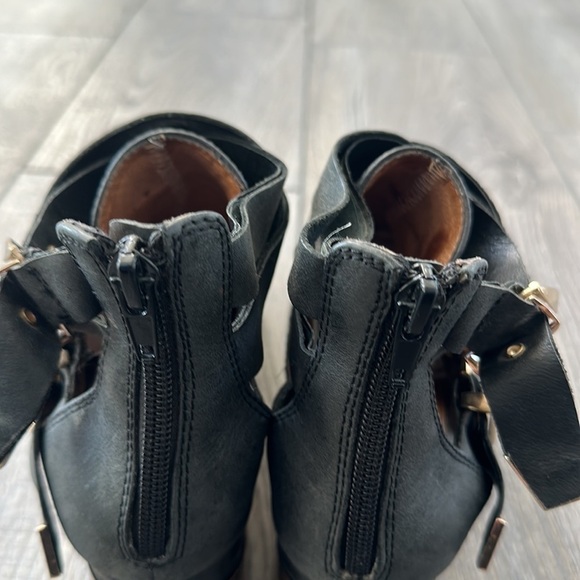 Jeffrey Campbell Everly black leather cut out buckle booties with back zipper - Picture 7 of 12